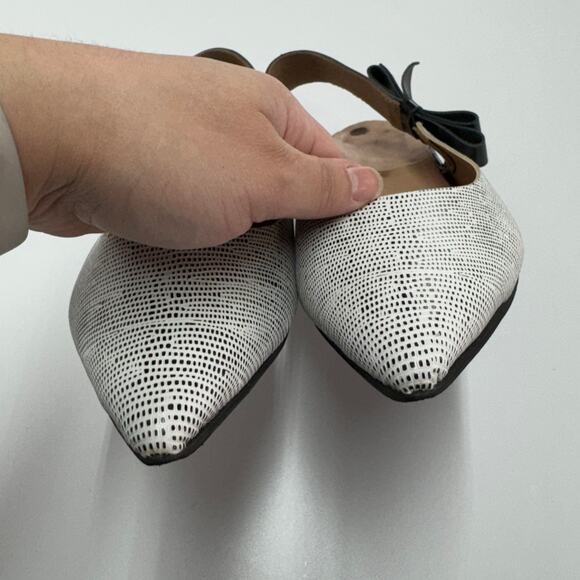All Black Flats Womens 37.5 6.5 Black White Slingback Bow Tie Pointed Toe - Picture 2 of 7